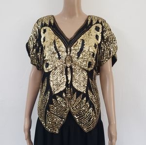 Vintage Papillon sequin butterfly blouse